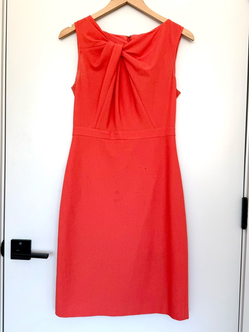 Ava & Aiden Coral Sheath Dress With Twist Neckline